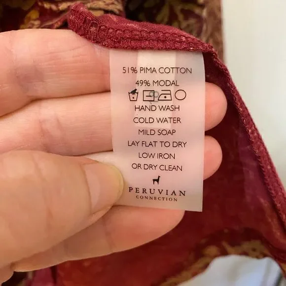 Peruvian Connection Long Sleeve Floral Pima Cotton Modal Blouse Women Size XS-S - Picture 4 of 8